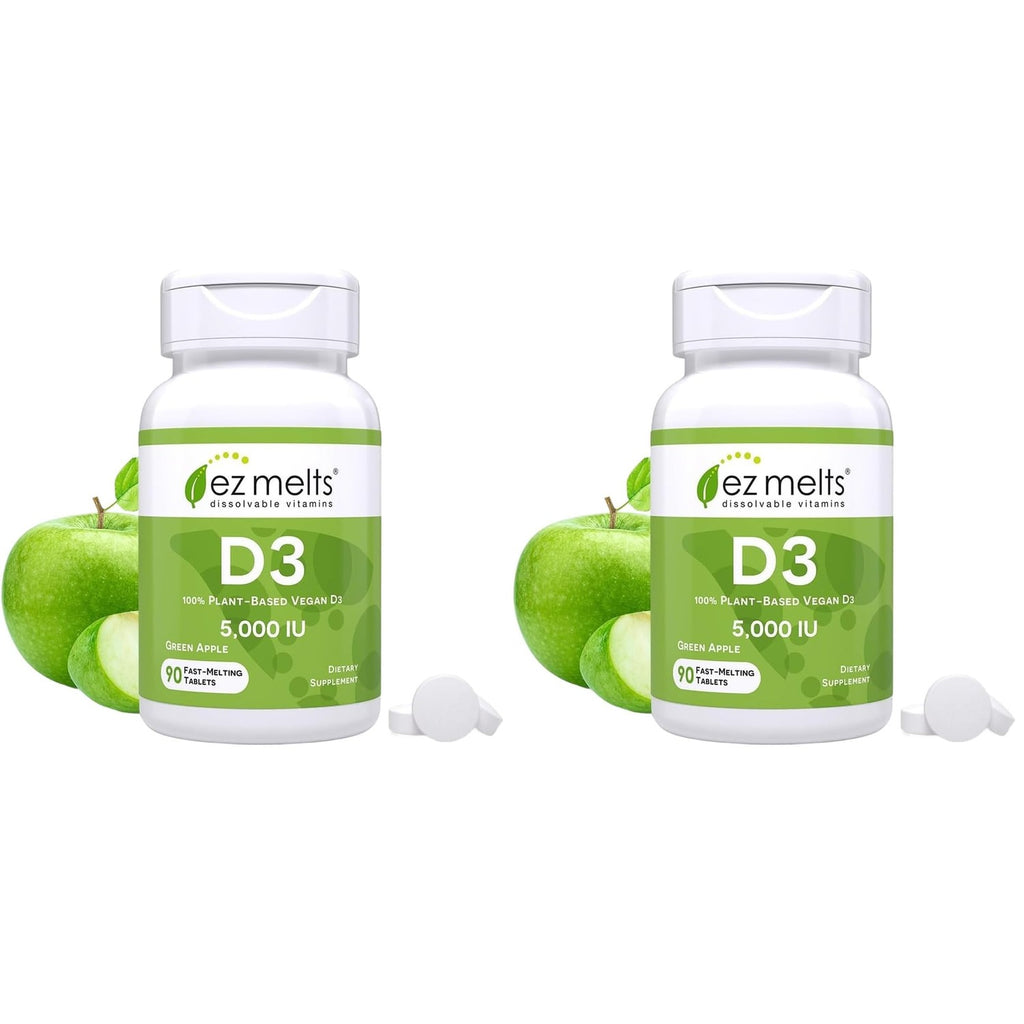 EZ Melts Dissolvable Vitamin D3 5,000 IU & K2 120 mcg, 180 Tabs, Green Apple