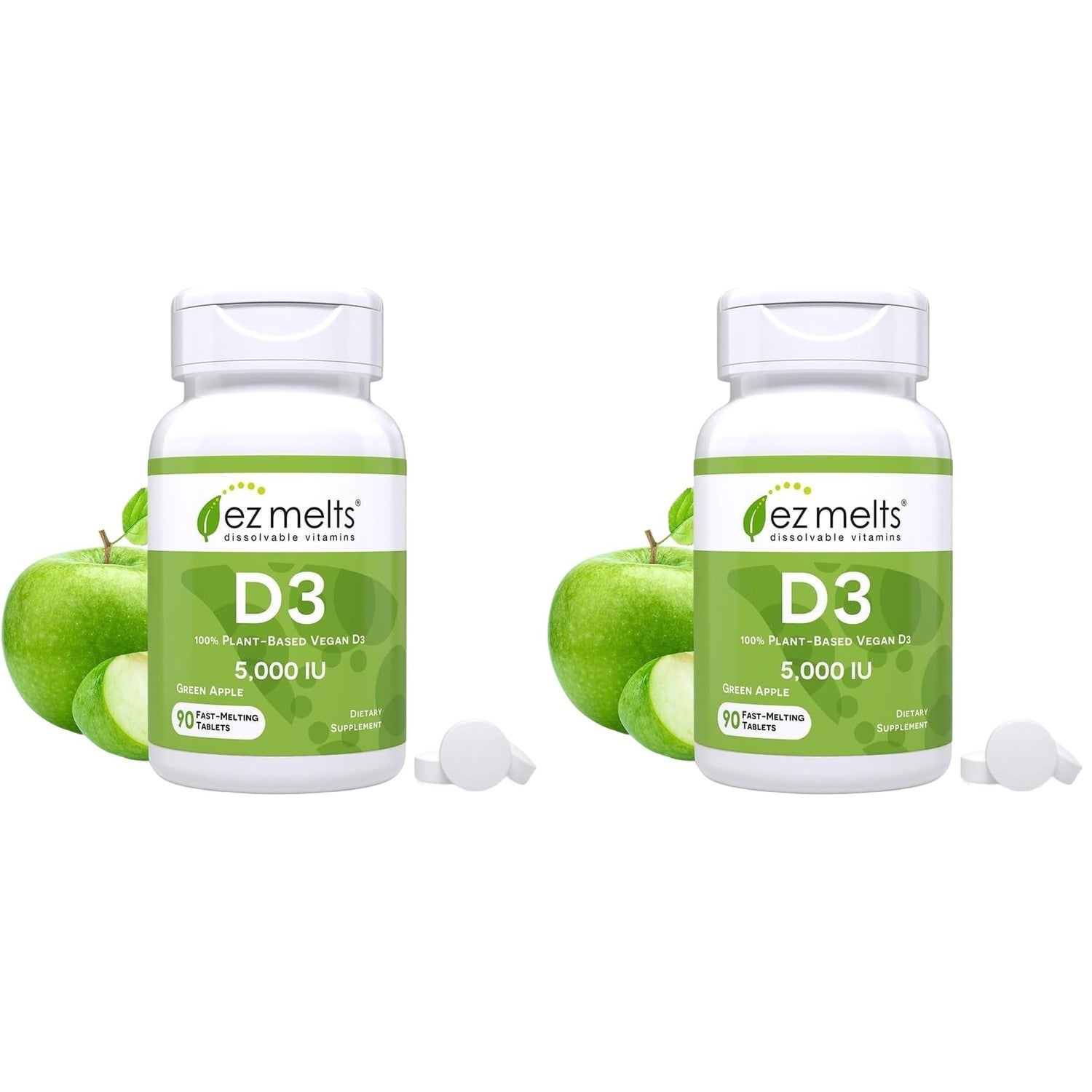 EZ Melts Dissolvable Vitamin D3 5,000 IU & K2 120 mcg, 180 Tabs, Green Apple