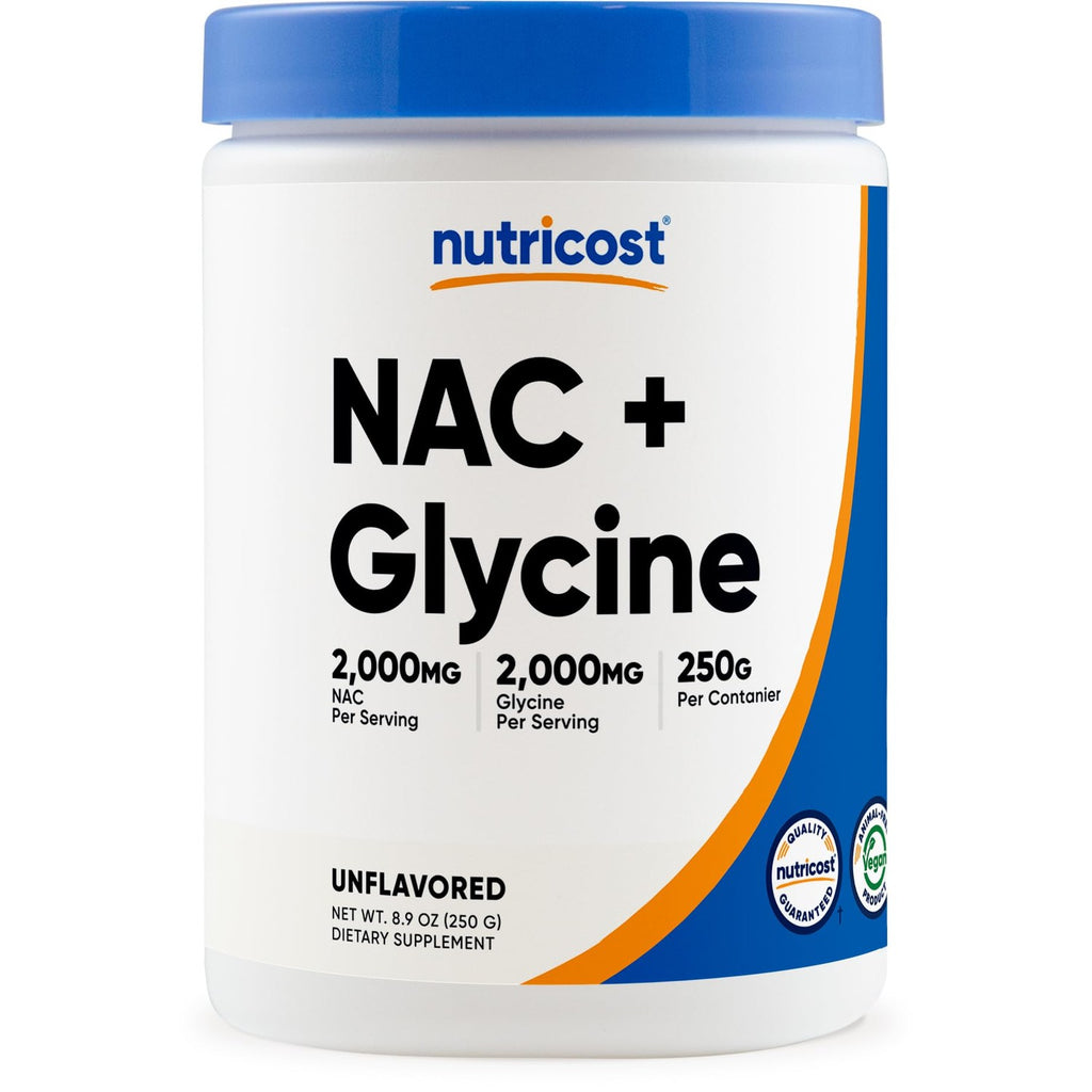 Nutricost NAC + Glycine Powder (250 Grams) Unflavored, Gluten-Free | 2,000mg NAC + 2,000mg Glycine per Serving, Vegan, GMO-Free, 62 Servings