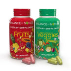 Balance of Nature Fruits & Veggies Supplements - Whole Fruit and Vegetable Ingredients for Women, Men, and Kids - 90 Fruits Capsules, 90 Veggies Capsules - 1 Set
