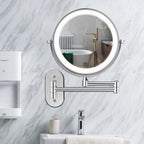 Buy now Rechargeable Wall Mounted Lighted Makeup Vanity Mirror 8 inch 1X/10X Magnifying Bathroom Mirror with 3 Color Lights, Double Sided with Dimmable LED Lights, Extended Arm 360Â° Swivel Extension Mirror at indiglob india