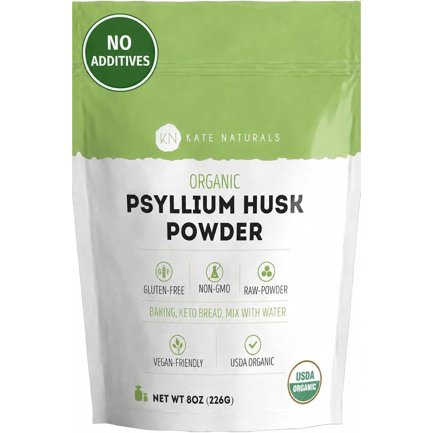 Kate Naturals Psyllium Husk Powder for Fiber and Baking Bread, 8oz | Organic, Gluten Free, Fine Ground, For Digestion, Mixes Easily with Juice & Smoothies