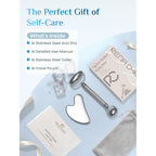 Rena Chris Gua Sha and Face Roller Set: Anti-Breakage Stainless Steel Roller for Long-Lasting Use, Jawline Sculpting and Puffiness Reducing, Gua Sha Facial Tools for Self Care Gift (Silver)