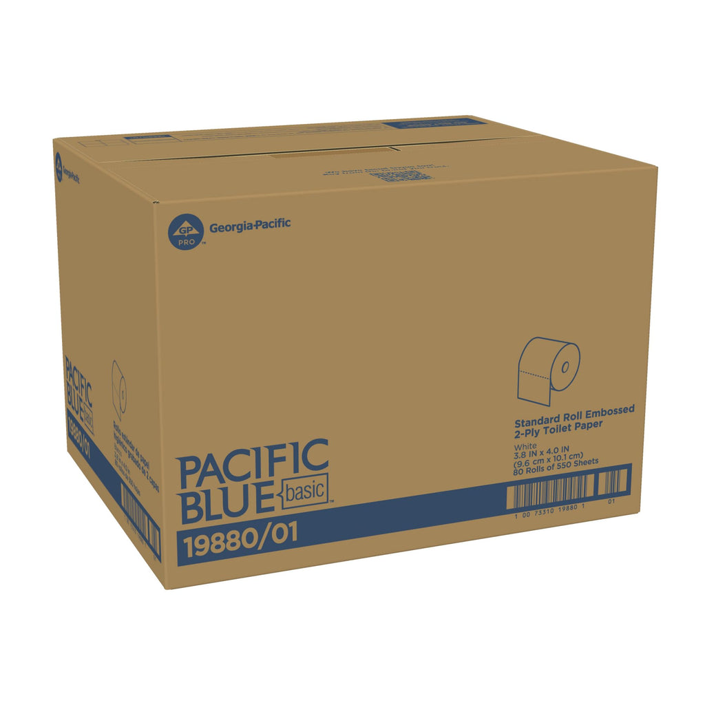 Georgia-Pacific Pacific Blue Basic 2-Ply Embossed Toilet Paper,19880/01, 550 Sheets Per Roll, 80 Rolls Per Case
