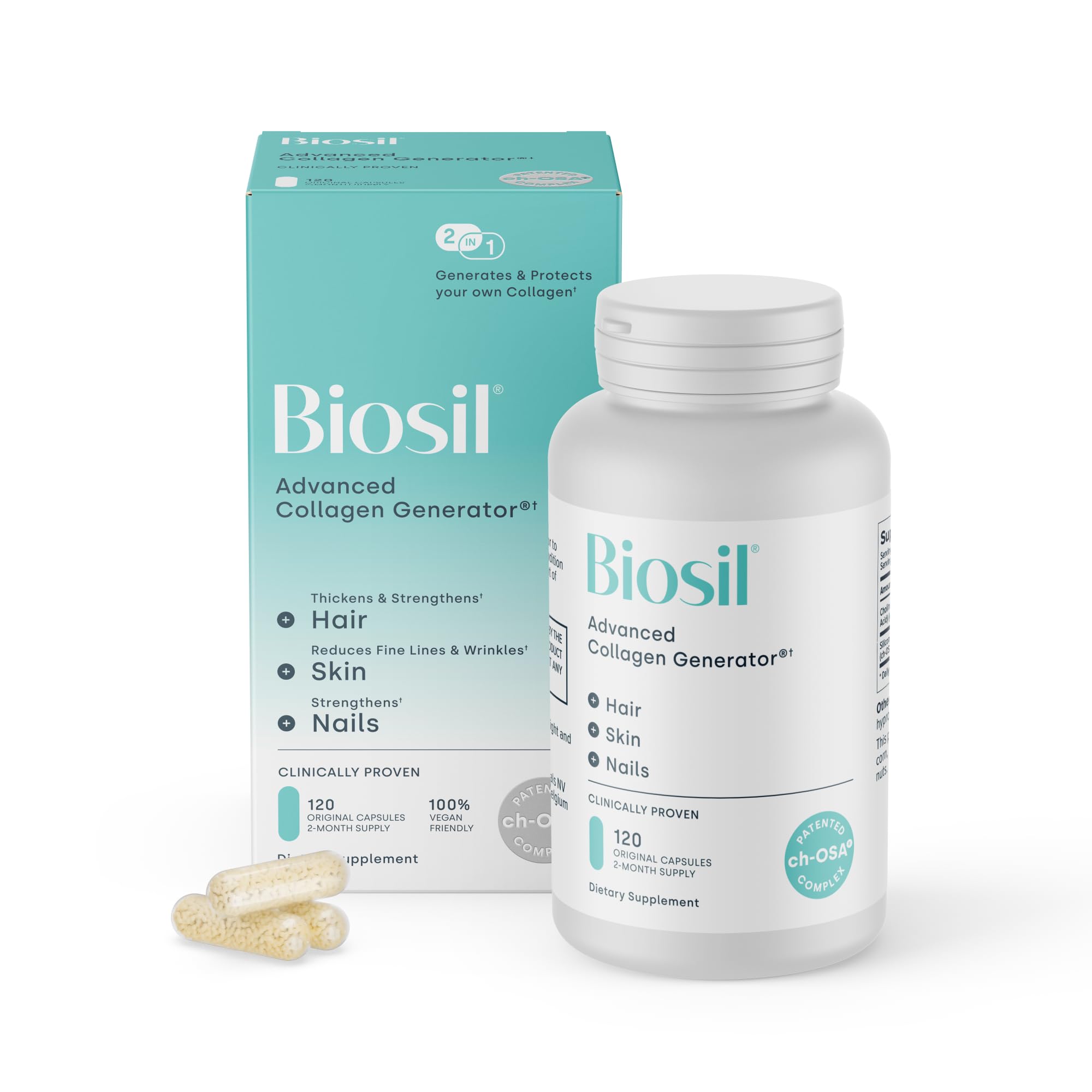Biosil Collagen Booster Supplement - 30 Original Capsules | Patented ch-OSA Activator for Skin, Hair, Nails & Joints - Supports Natural Production - 15-Day Supply
