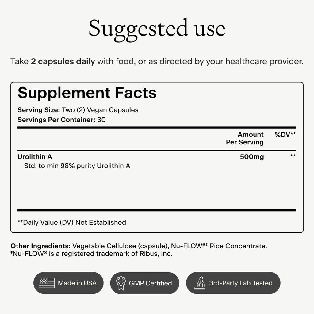 OMRE - Urolithin A 500mg, 98% Purity - Support for Healthy Aging and Cellular Renewal - Mitochondrial and Ceullular Energy Support for Longevity - 30 Servings