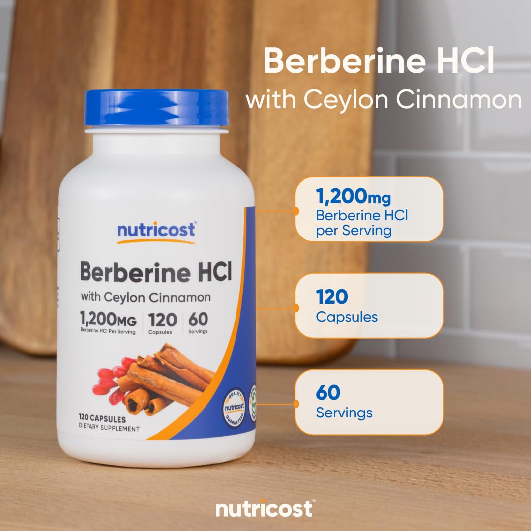 Nutricost Berberine HCl with Ceylon Cinnamon Capsules (120 Capsules) | 60 Servings, GMO-Free, Animal-Free Product