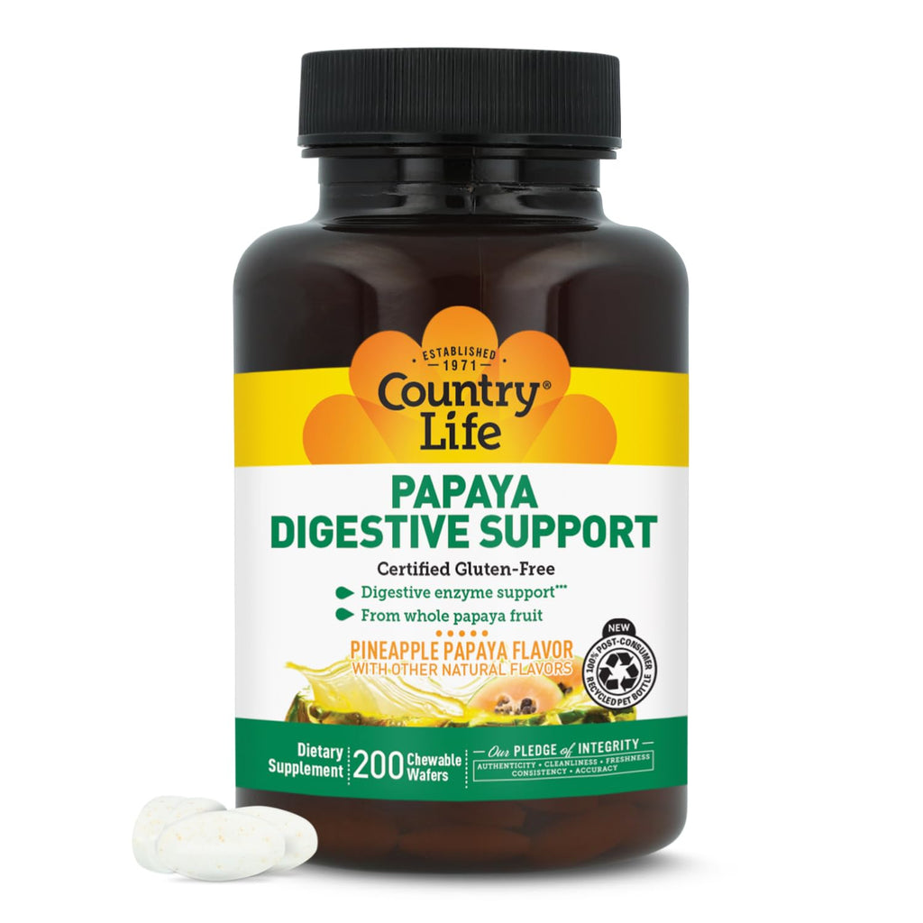 Country Life Papaya Digestive Support, 200 Chewable Wafers | Daily enzymes to promote digestive health and nutrient absorption