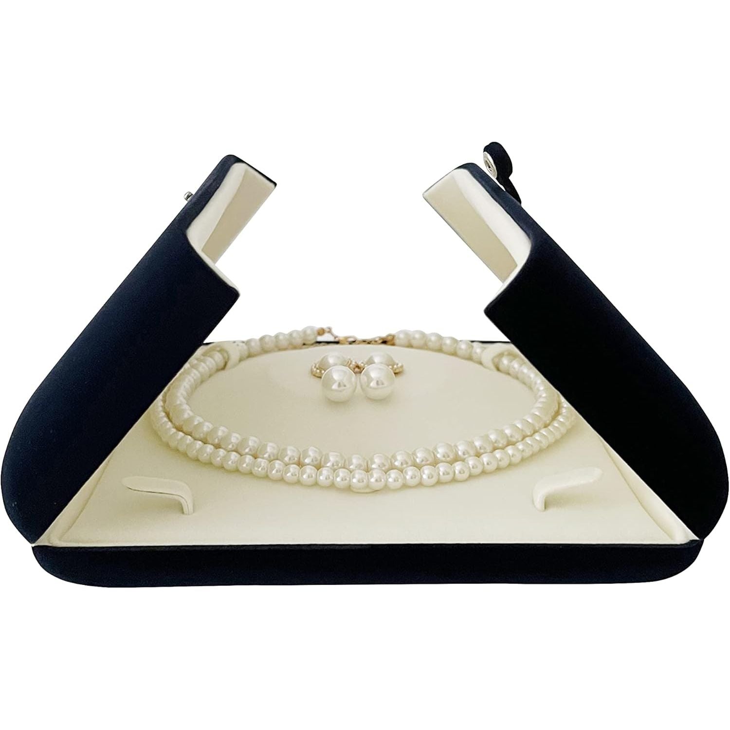 Buy now Premium Double Function Navy Luxurious Blue Velvet Pendant Earrings Necklace Gift Box Double Layer Fine Material Modern Elegant (Jewelry is not included) Jewelry Set at indiglob india