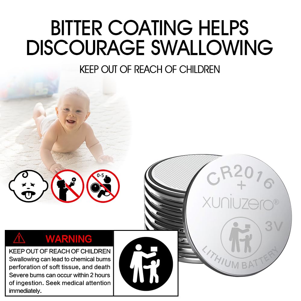 CR2016 3v Coin battery12 Pack for Child Safety, Compatible with Remotes, Key Fobs, Glucose Monitors - 7 Years Shelf Life