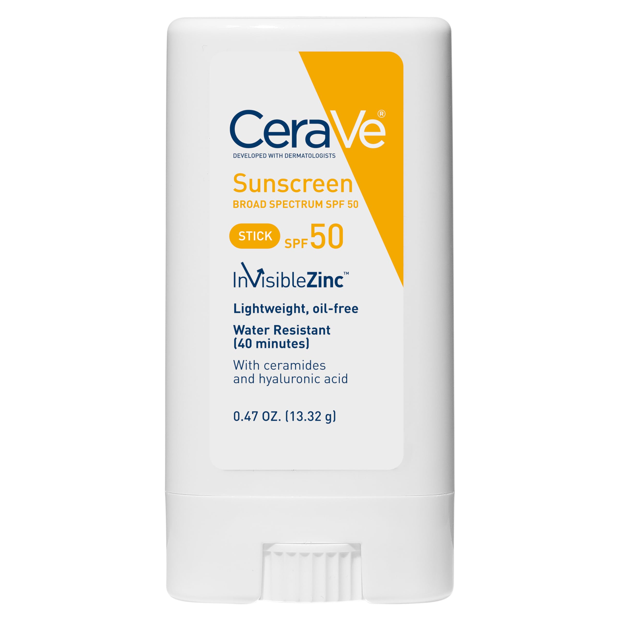 CeraVe Mineral Sunscreen Stick, SPF 50 Face Sunscreen, Travel Size, 0.47oz | FSA Eligible Zinc Oxide Face Sunscreen with Hyaluronic Acid and Ceramides Offers Water-Resistant, Mess-Free Protection