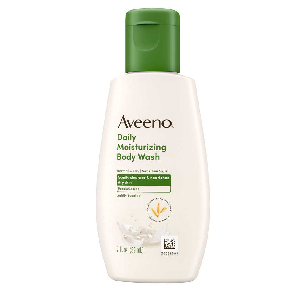 Aveeno Daily Moisturizing Body Wash, Lightly Scented, 2 fl. oz | For Sensitive, Dry Skin, Prebiotic Oat, Gently Cleanses & Nourishes, Travel-sized