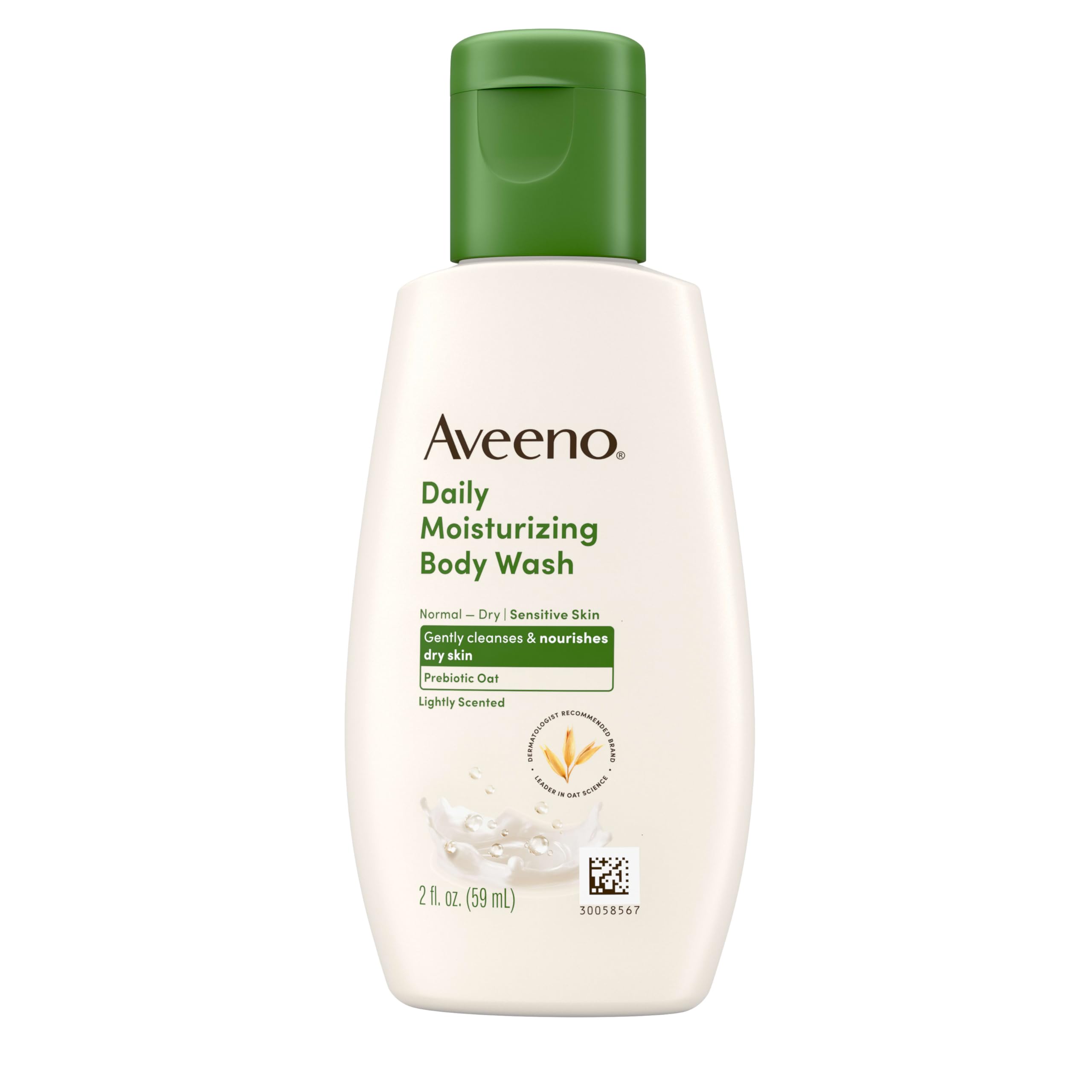Aveeno Daily Moisturizing Body Wash, Lightly Scented, 2 fl. oz | For Sensitive, Dry Skin, Prebiotic Oat, Gently Cleanses & Nourishes, Travel-sized
