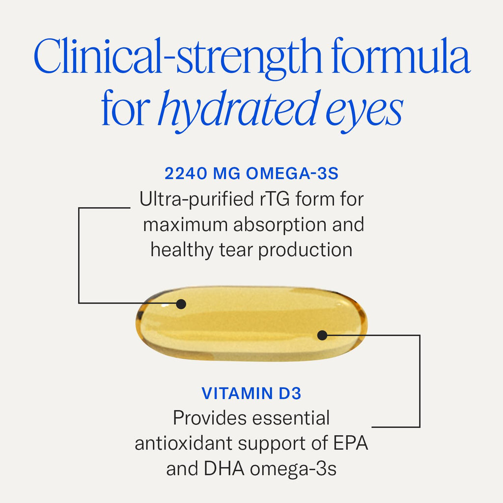 De3 Occasional Eye Dryness rTG Omega 3 Supplement, 180 Count, 60-Day Supply | Fish Oil Omega 3 Supplements for Hydrated Eyes, 1680 mg EPA, 560 mg DHA & Vitamin D3 for Soothing Tears & Eye Health