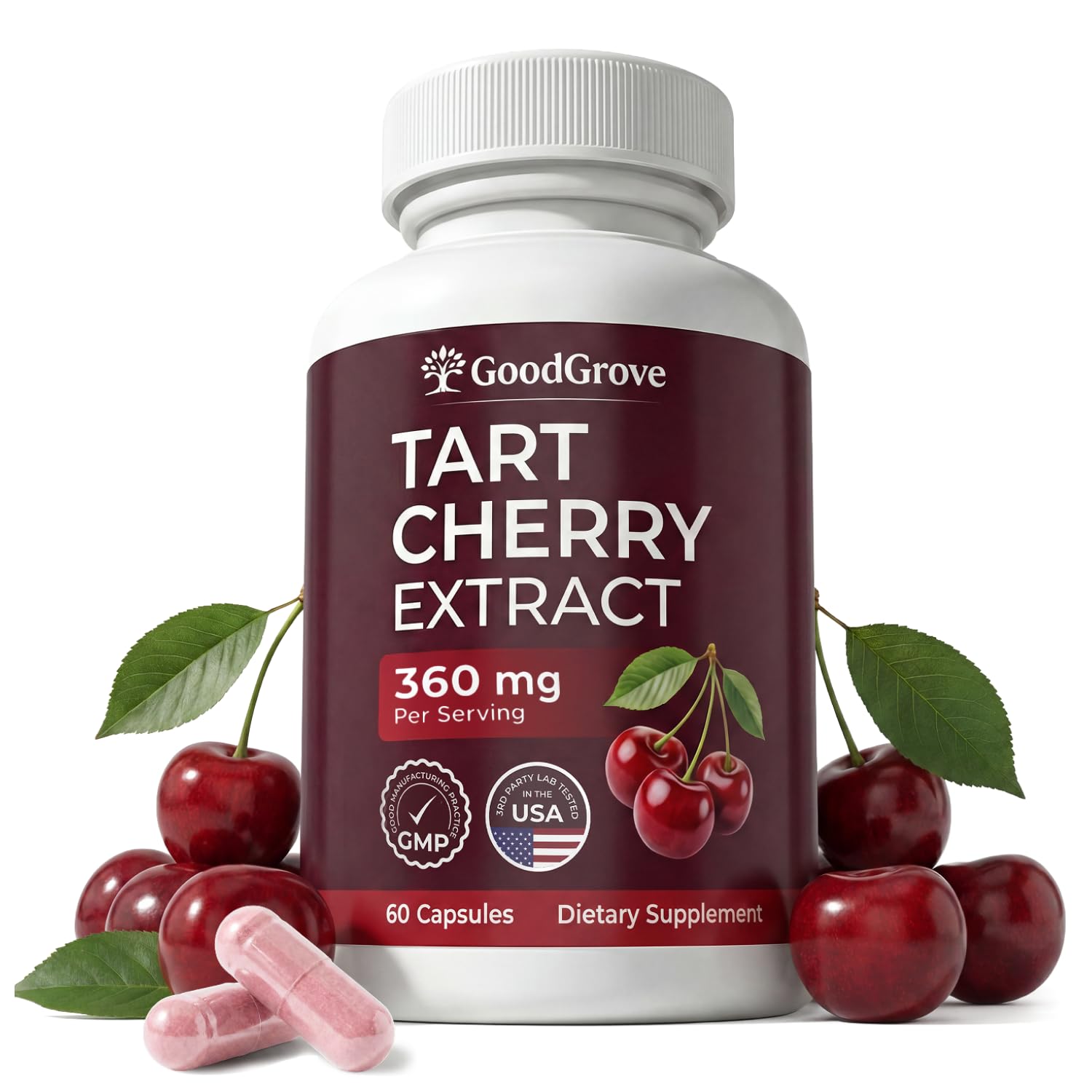 Montmorency Tart Cherry Capsules - Cold Pressed Tart Cherry Extract, 360mg Per Serving - Joint & Uric Acid Support - Vegan, Non-GMO, Gluten Free - 60 Count