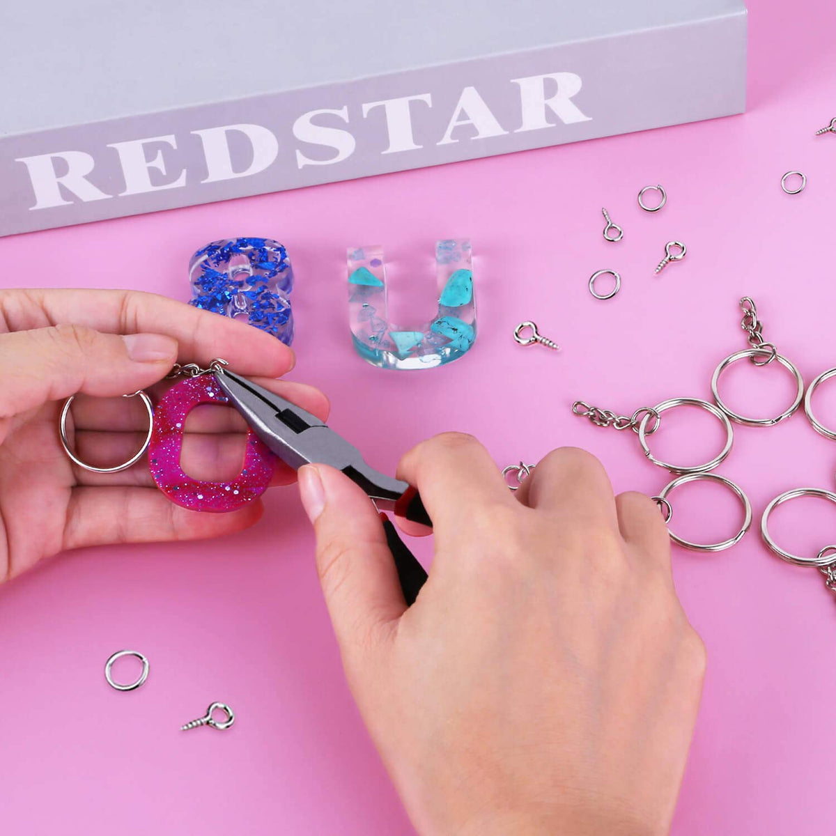 Keychain Rings for Crafts, Flasoo 360Pcs Keychains for Resin Include Key Rings with Chain, Jump Rings, Screw Eye Pins for DIY Keychain Making