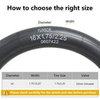 2-PCS 16" Heavy Duty Bike Tubes 16x1.75/2.25(45/57-305) AV32MM Inner Tubes