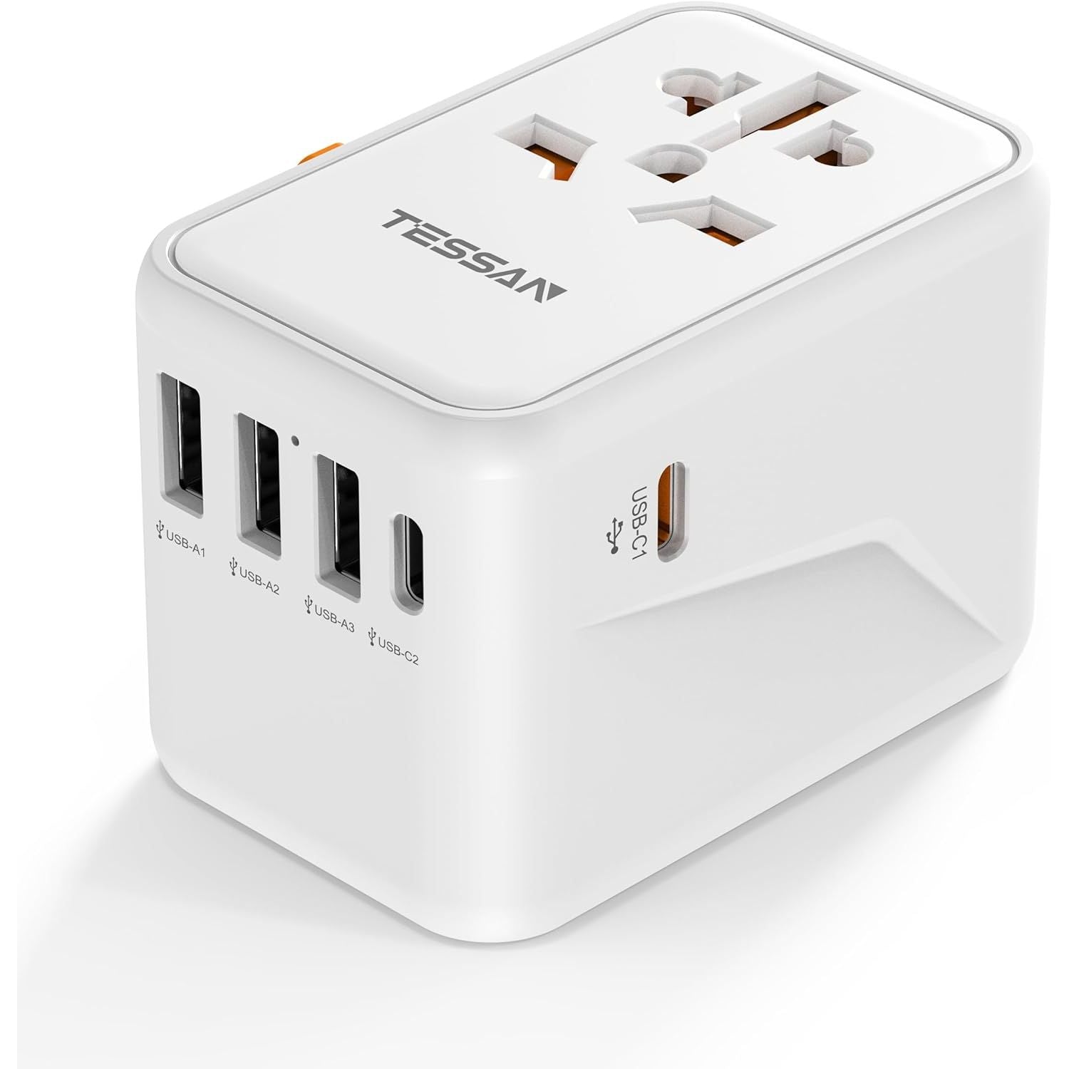 Buy now TESSAN Universal Travel Adapter, International Power Adapter 5.6A 28W 3 USB C 2 USB A Ports, Travel Worldwide Plug Adaptor, Outlet Wall Charger for Europe UK EU AUS (Type C/G/A/I) Milky white at indiglob india