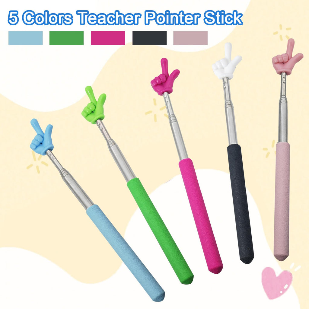 5PCS Pointer Stick For Classroom – Multipurpose Teacher Pointer Stick, Extendable Classroom Pointer And Finger Pointer Stick, Engaging Colors – Classroom Essentials For Effective Presentations