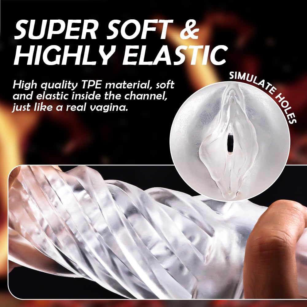 Male Masturbator Sex Toy for Men - Portable Transparent Manual Sucking Pocket Pussy Masturbation Cup with 7.5“ Depth Textured Vagina Blowjob Masturbating Stroker