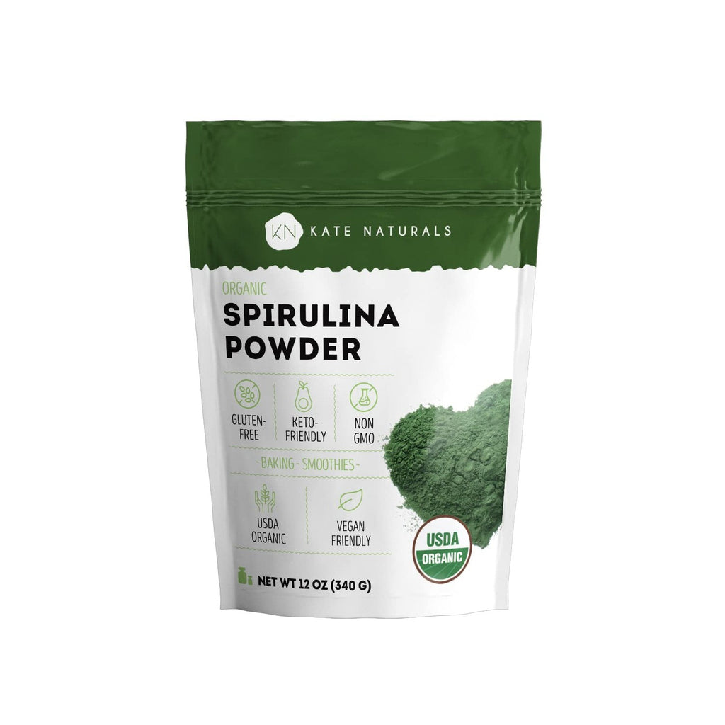 Kate Naturals Organic Spirulina Powder, Nutrient Dense Superfood (8oz) | USDA Certified, Non-GMO, Gluten- Free