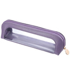 Stylish small clear makeup bag in purple, made from high-quality PU leather, ideal for travel and organization. Premium imported design.