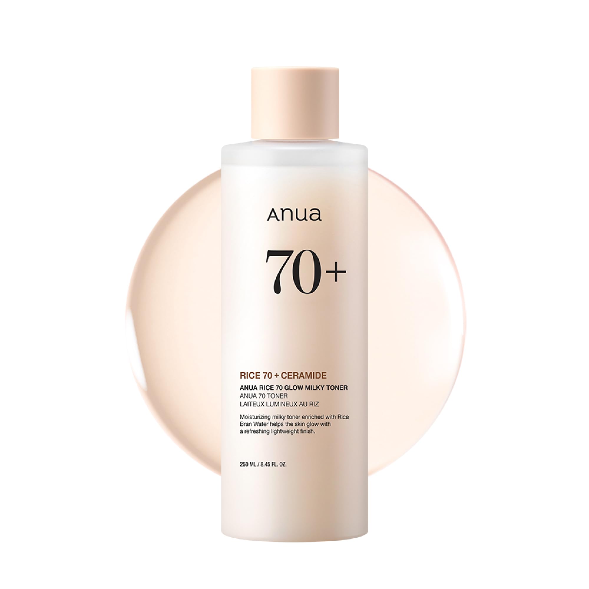 Anua Rice 70 Glow Milky Toner, Glass & Dewy Skin, Hydrating & Barrier Care, Rice Water, Niacinamide, Ceramides, All Skin Types, Fragrance-Free, Non Comedogenic, Korean Skincare, 8.45 fl.oz.