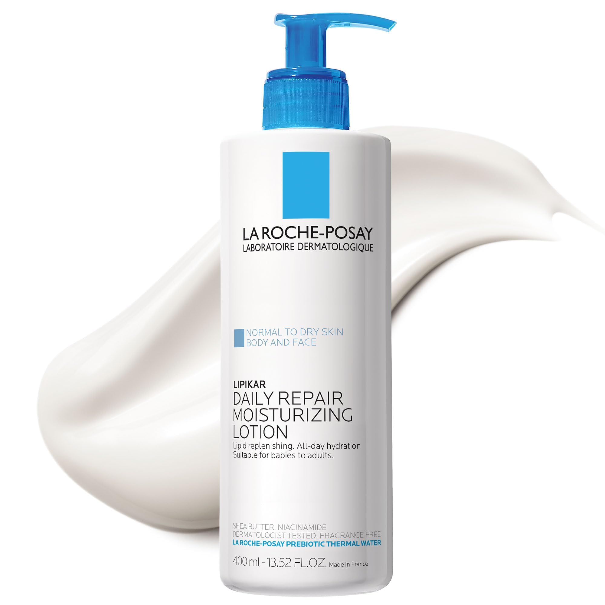 La Roche-Posay Lipikar Moisturizing Body Lotion for Dry Skin, 13.5oz | Fragrance free daily body moisturizer cream with shea butter for sensitive skin. Repairs dry, sensitive skin.