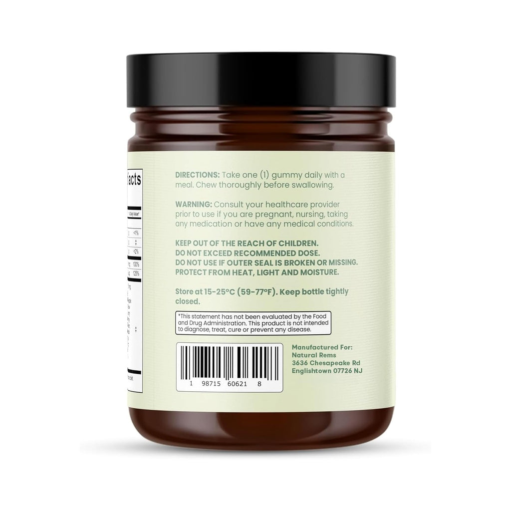 Natural Rems Sea Moss Gummies 16-in-1 - Ashwagandha Black Seed Oil Bladder Wrack Turmeric Vitamin C & D3 with Manuka Burdock Root Dandelion Yellow Dock Elderberry Apple Cider Vinegar (Green Apple)