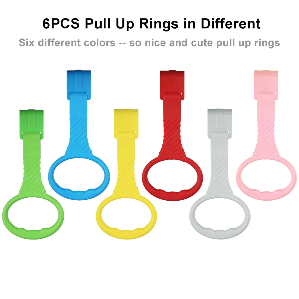 6PCS Playpen Baby Pull Up Rings - Premium Baby Handles for Play Pen Standing Up - Plastic Walking Exercises Assistant Rings for Infants Babies Toddler - Ergonomic Handles - 6 Colors
