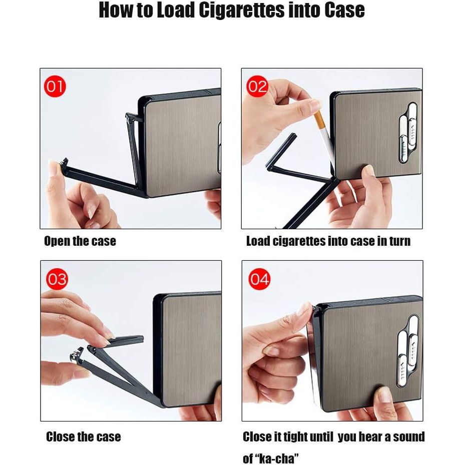 Buy now Full Pack 20 Regular Cigarettes Case Box Automatic Ejection Holder with Dual Arc Lighter USB Rechargeable, Flameless, Windproof,Moisture-Proof,Silver at indiglob india