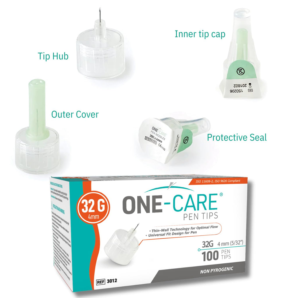 ONE-CARE Pen Tips, 32G x 4mm, Ultra-Fine, Twist-On Design, 100 Count