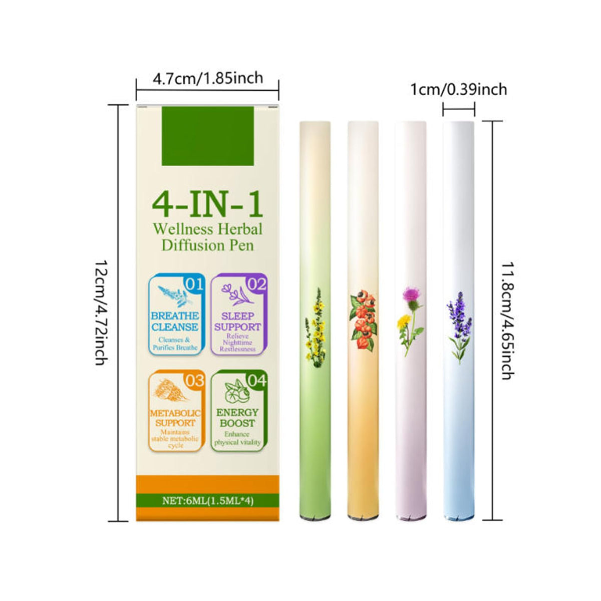 Mullein Herbal Diffuser Pen, Natural Aromatherapy Air Inhaler Stick with Mullein Thyme Mint, Four Aroma Variety Set,Air Freshening, Relaxed Feelings, Portable Pocket Size (4 Pack)