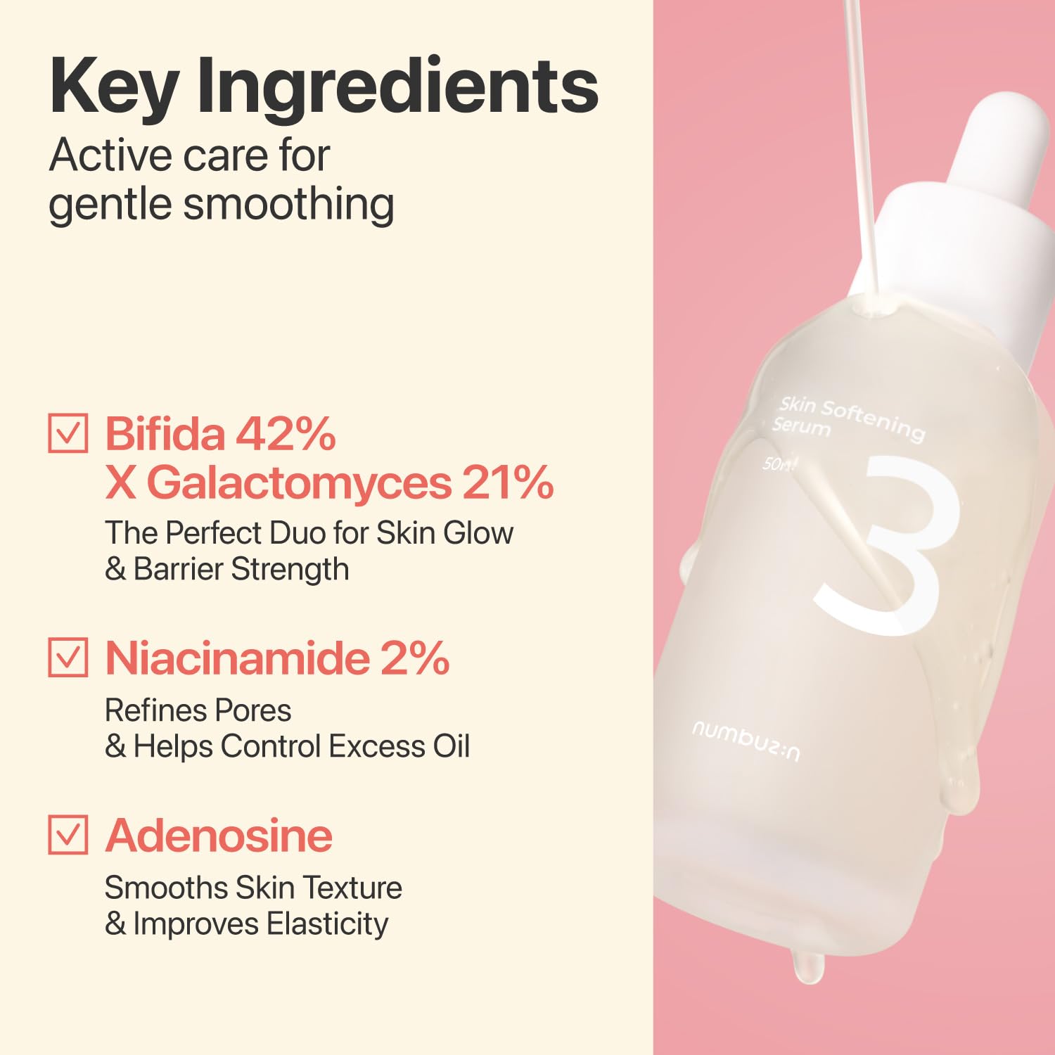 Buy now numbuzin No.3 Skin Softening Serum, Fermented Serum for Skin Texture & Pores, Bifida & Galactomyces, Niacinamide, Adenosine, Panthenol, Fragrance-Free, 1.69 fl oz (50ml) at indiglob india