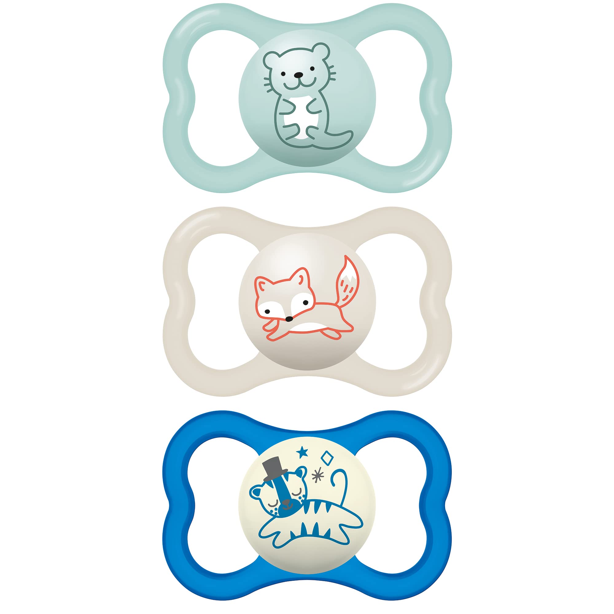 Buy now MAM Air Pacifier for Babies 6-16 Months, Extra Air Flow for Sensitive Skin, Glows in The Dark, Developed with Medical Experts, BPA-Free Skin Soft Silicone, 2 Count, with Sterilizer Case Pale Mint Cotton Sky 3 Count (Pack of 1) at indiglob india