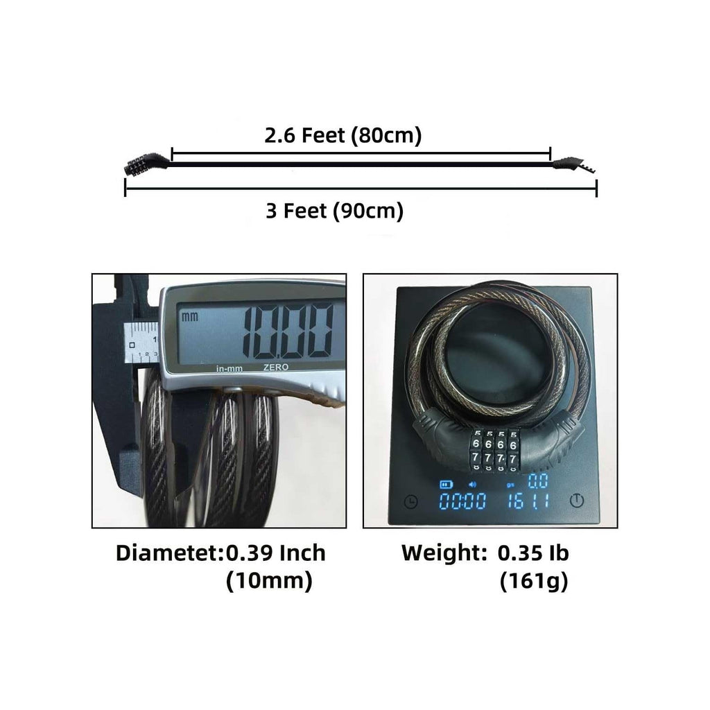 Revelook 4 Digit 3 Feet Long Bike Lock Cable Combination, Resettable Anti Theft Bicycle Lock for Electric Scooter