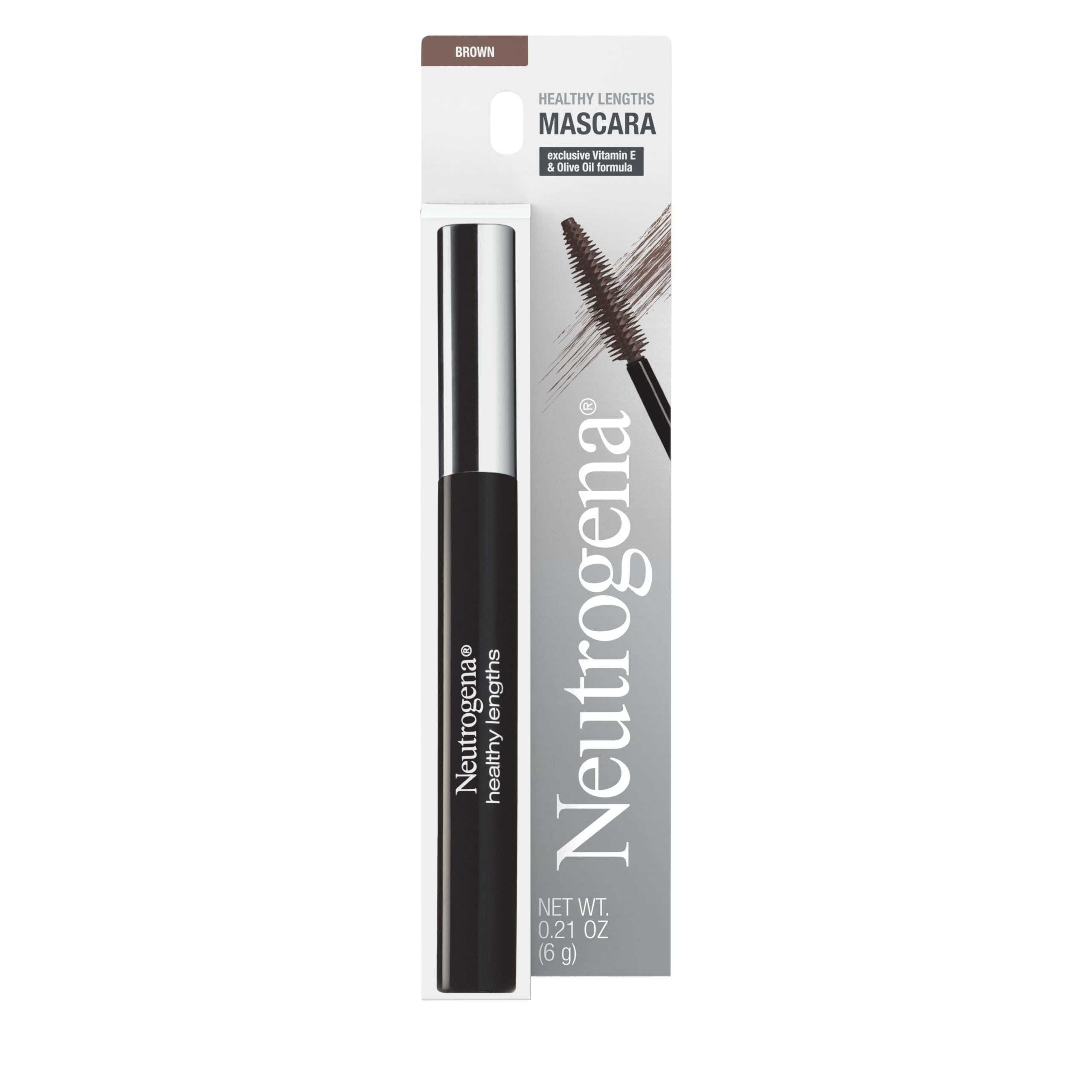 Neutrogena Healthy Lengths Mascara Black 02, 0.21 oz | Strengthens, Lengthens, Helps Lashes Grow, Vitamin E, Olive Oil Formula, No Clumping or Flaking