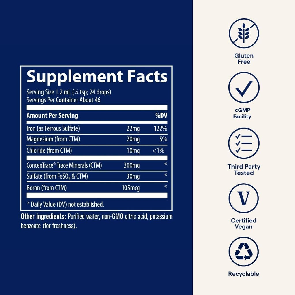 Buy now Trace Minerals Ionic Iron 22 mg - Dietary Supplement to Support Immune System Health & Energy - Liquid Ionic Trace Mineral Supplement with Ferrous Sulfate - 1.9 fl oz (About 46 Servings) at indiglob india