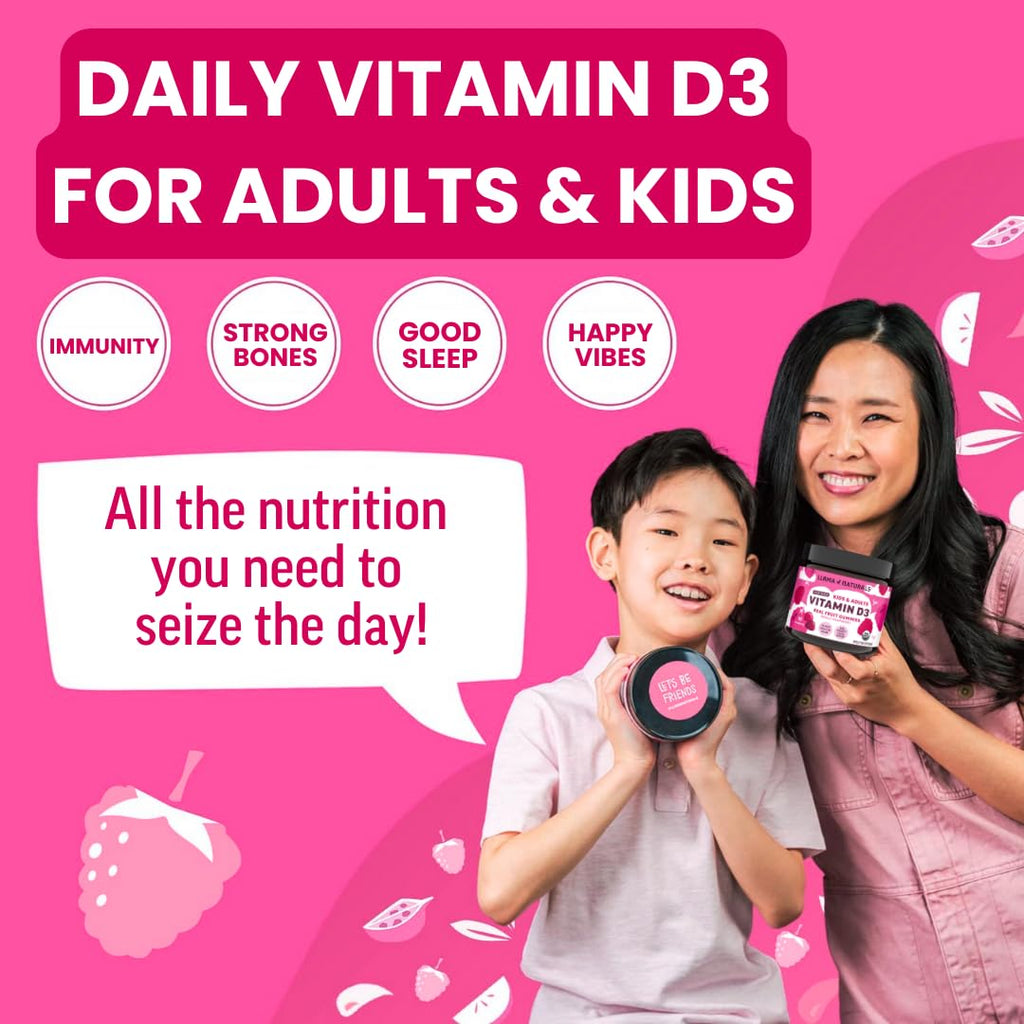 Llama Naturals Vitamin D3 K2 Gummies for Adults and Kids, Vegan, Organic, Vitamin D Gummies, Real Fruit Gummy Vitamins, No Added Sugar Cane, Raspberry, 120 Ct