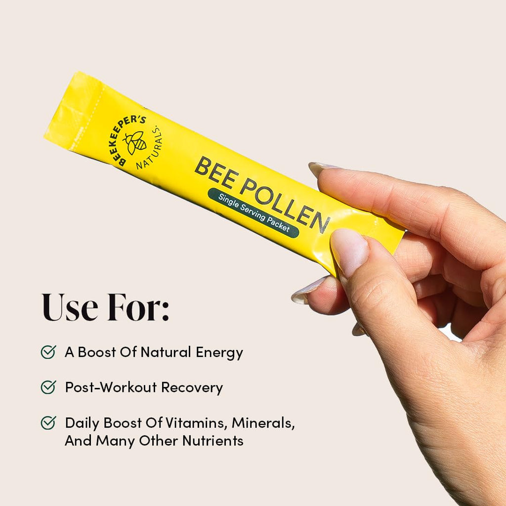 Beekeeper's Naturals 100% Raw Bee Pollen Stick Packs, Amino Acids, 15ct | Natural Preserved Enzymes, Source of Vitamin B, Minerals, Amino Acids & Protein, Paleo & Keto Friendly, Gluten Free
