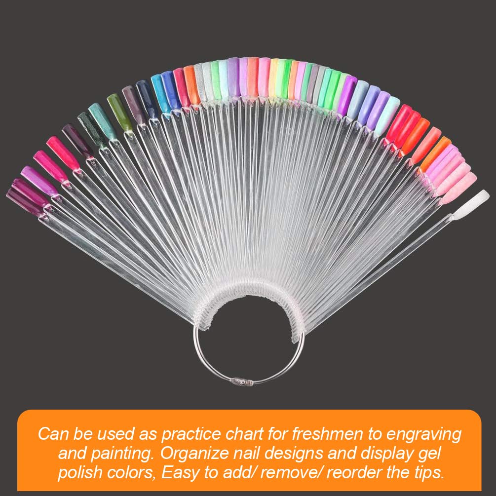 50Pcs Nail Swatch Sticks, Nail Polish Practice Display Tips, Clear | Nail Art Sample Sticks, Color Display Polish Board, Fan Shape with Number Sticker and Hanging Ring
