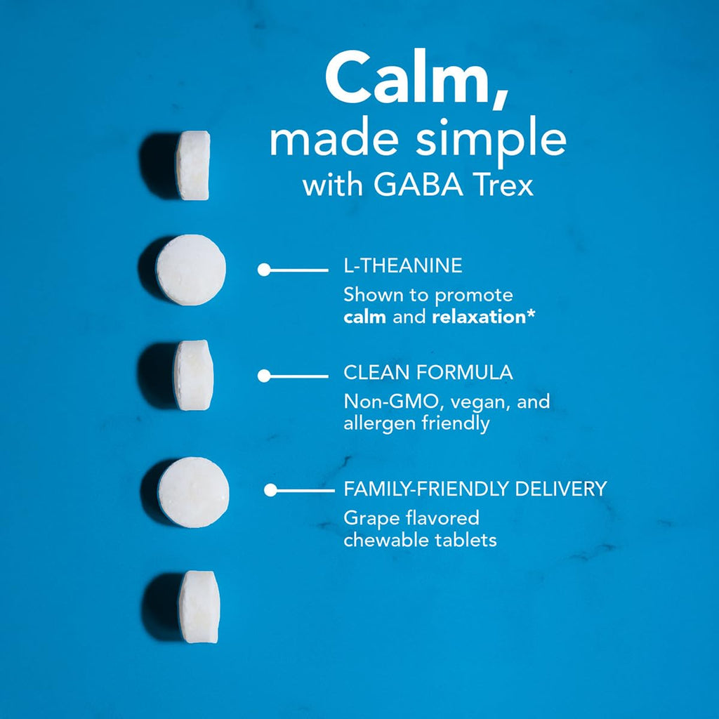 NeuroScience GABA Trex, Chewable Calm Aid Tablets, Grape Flavored, 60 Count | Promotes Rest, Relaxation & Stress Support, Sleep Aid, Mood & Serotonin Regulation, Men & Women, GABA & L-Theanine, Vegan