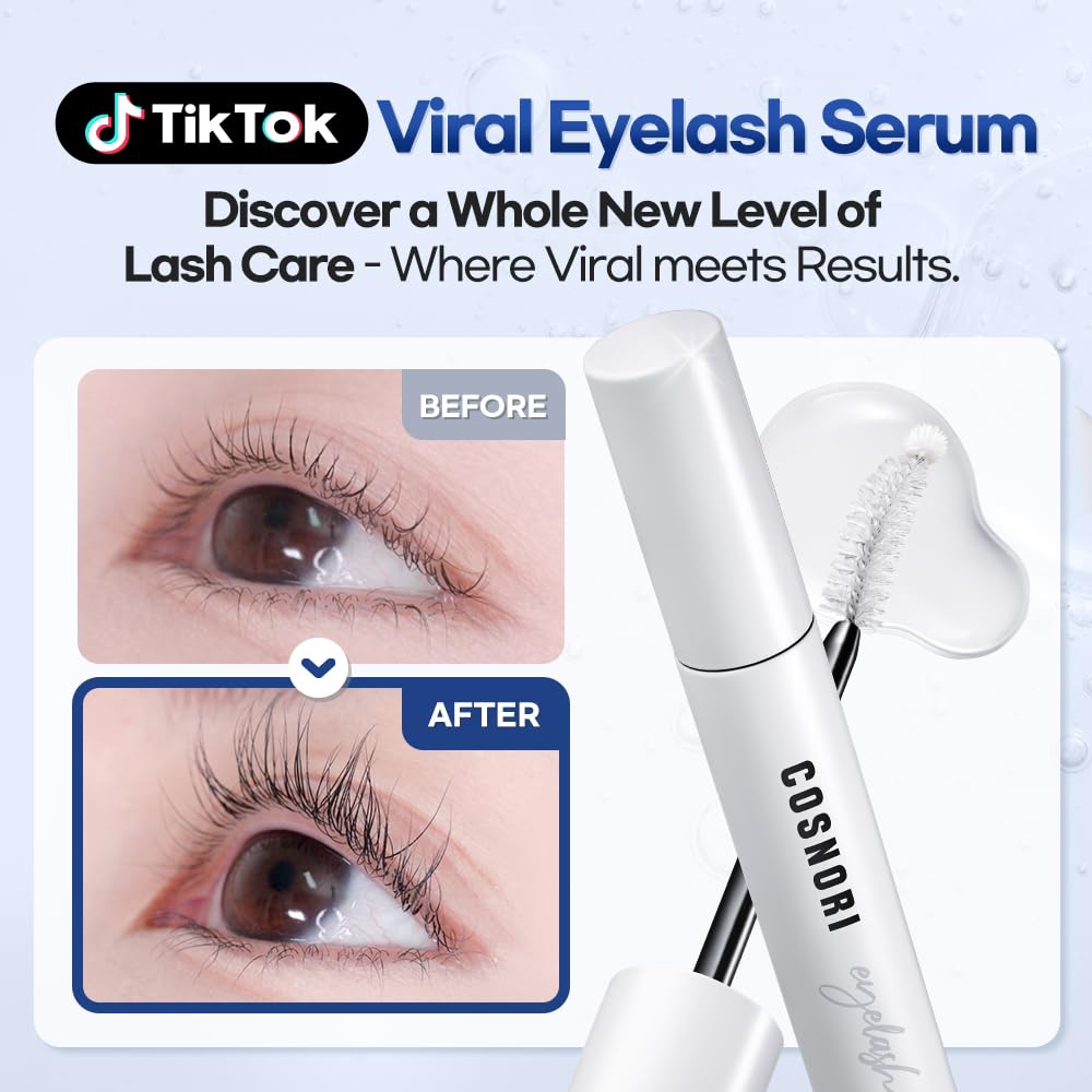 COSNORI Long Active Eyelash Serum - Korean Eyelash Boost Serum - Eyebrow Growth Enhancer for Longer and Thicker - Vegan Prostaglandin Free & Non Irritating - Peptides, Hyaluronic Acid, 0.3 fl.oz.
