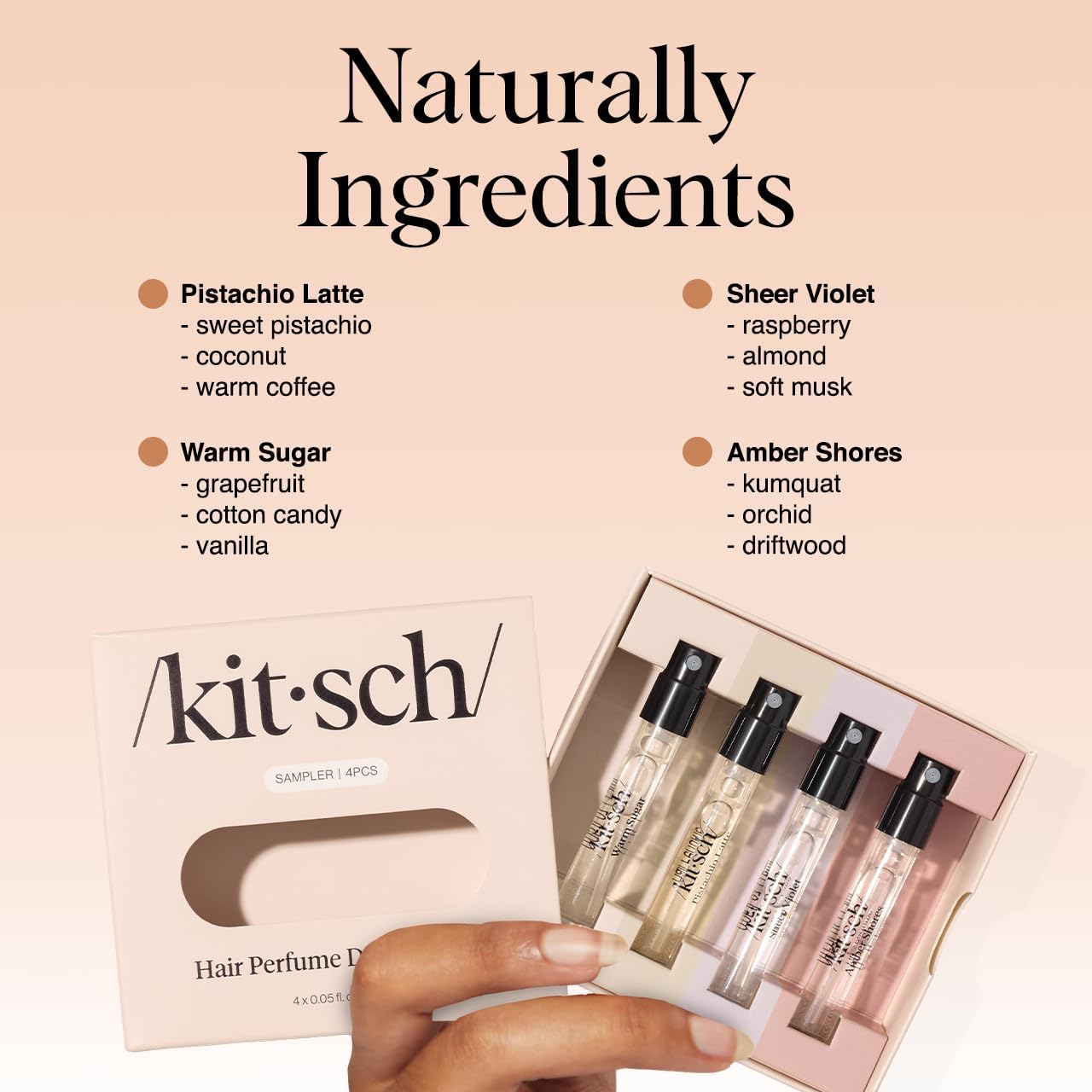Buy now Kitsch Hair Perfume For Women (Discovery Set) - Pistachio Latte, Warm Sugar, Sheer Violet & Amber Waves - Patented Odor-Eliminating Technology, Hair Spray and Body Mist - 4 x 1.5mL at indiglob india