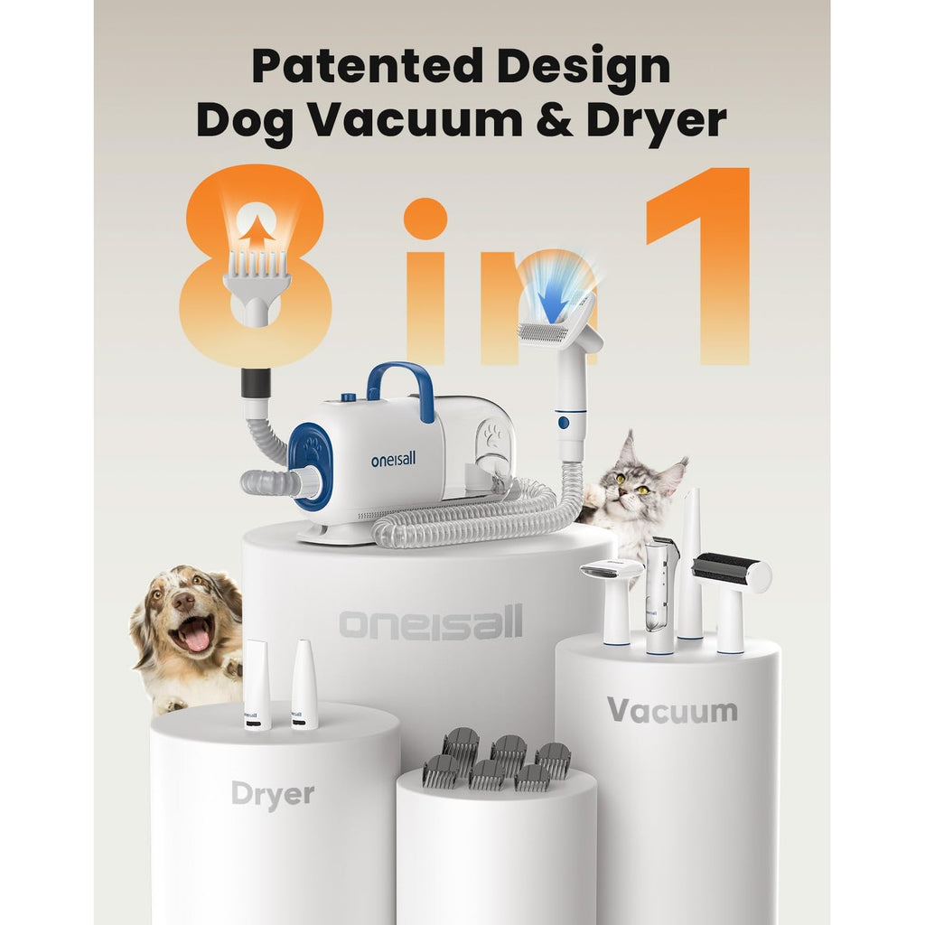 oneisall 8-in-1 Dog Grooming Vacuum & Dryer for Shedding/Drying/Trimming