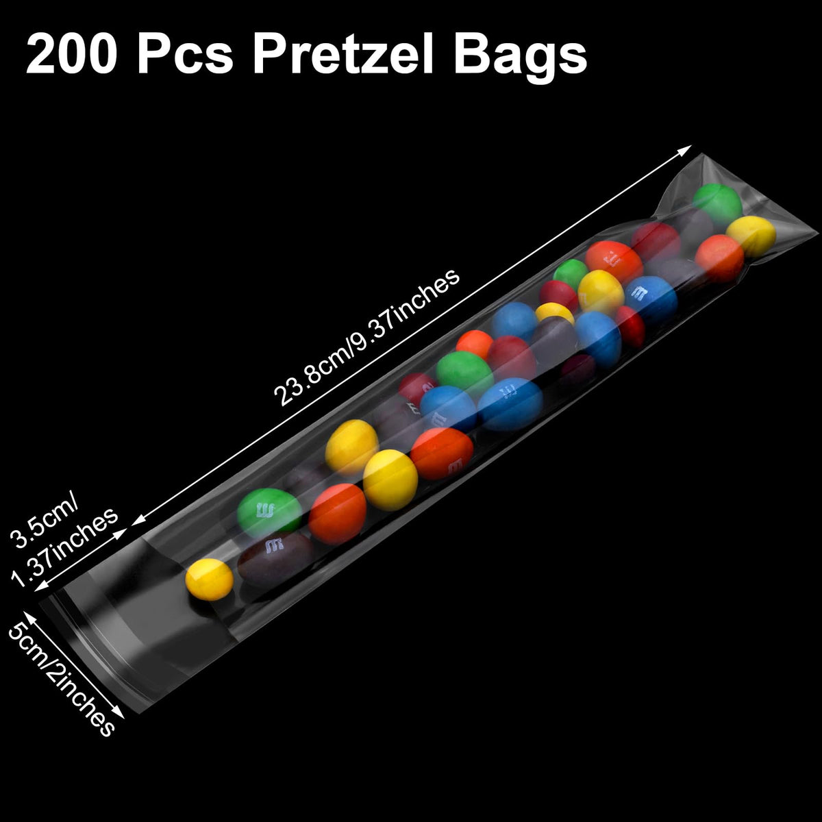200 Pcs Thickened Pretzel Rod Bags - 2x10 Inches, Self Sealing Cellophane, Clear Individual Bags for Chocolate, Candies, Cookies