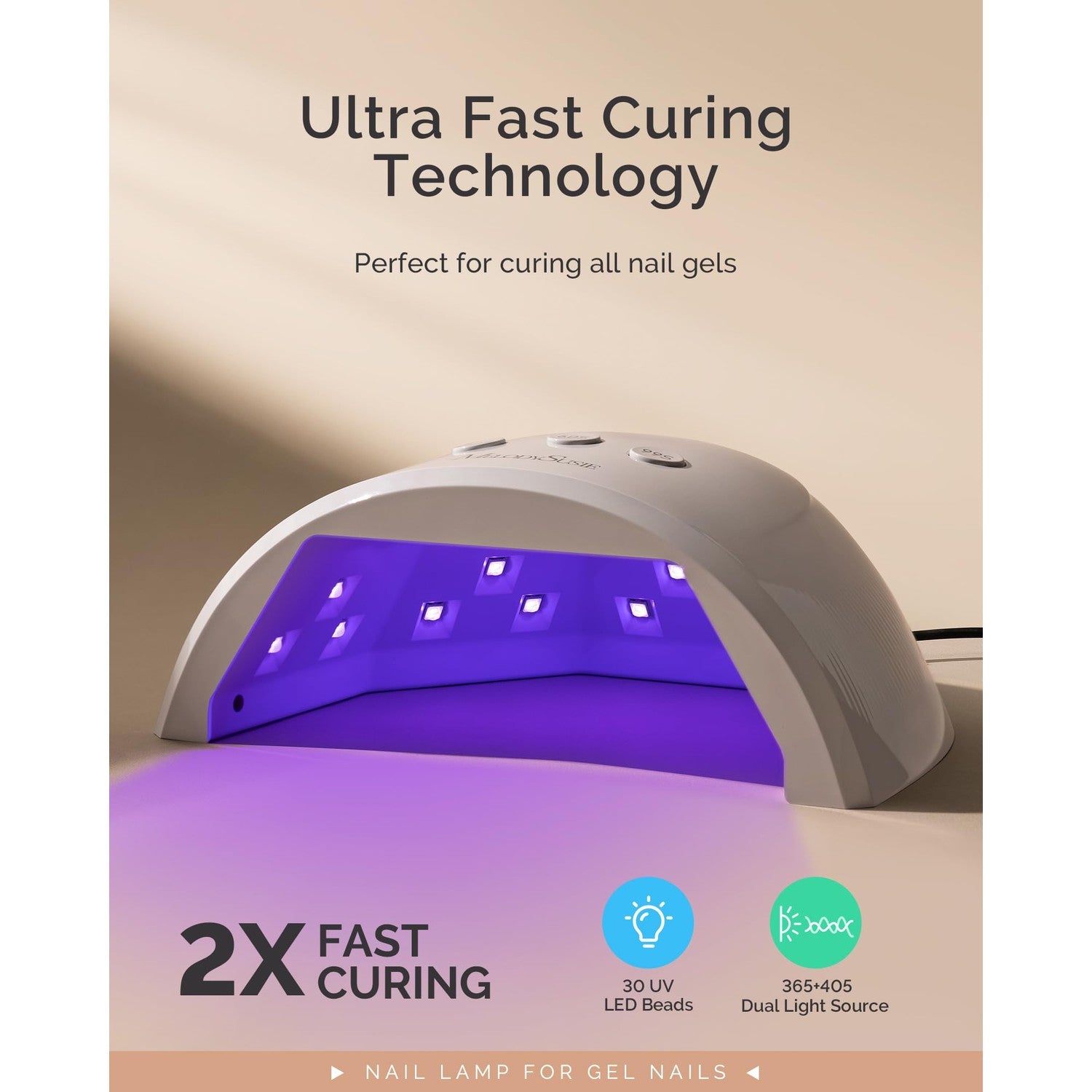 MelodySusie UV Nail Lamp P-Plus30F for Fast Curing Gel Nail Polish | 36W,3 Timer Settings,Smart Sensor,LCD Display,99s Low-Heat Mode,30 UV/LED Beads,Jelly Gel,Base Top Coat,for Beginners at Home