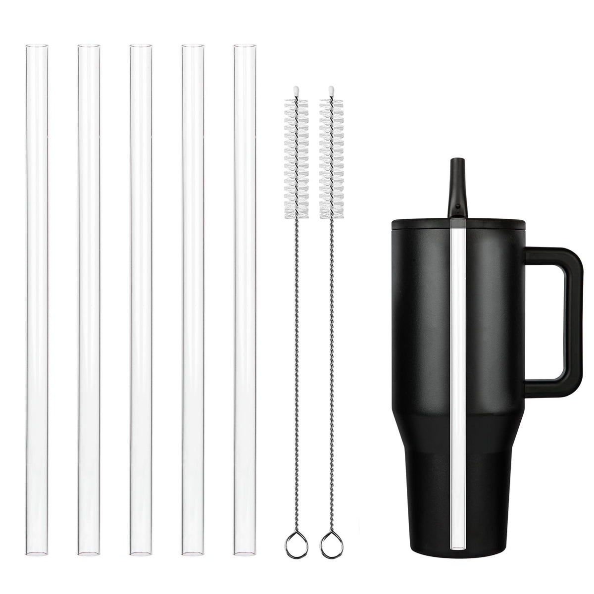 Replacement Straws for Hydrojug traveler 40 oz, Reusable Plastic Straws Compatible with Hydrojug Cup, Clear Transparent Straight Drinking Straws, Set of 5 Reusable Straws with 2 Cleaning Brushes