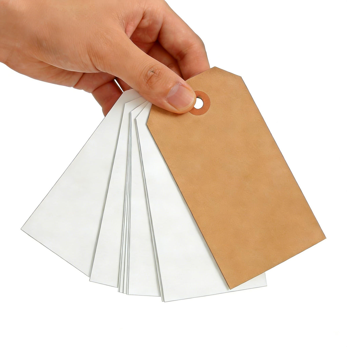 100 Pack Shipping Tags with Strings Included, Blank Hang Tags 4 3/4" x 2 3/8", Assorted White & Kraft Cardstock, Sturdy Marking Tags for Gifts, Clothing, Inventory & Price Tags