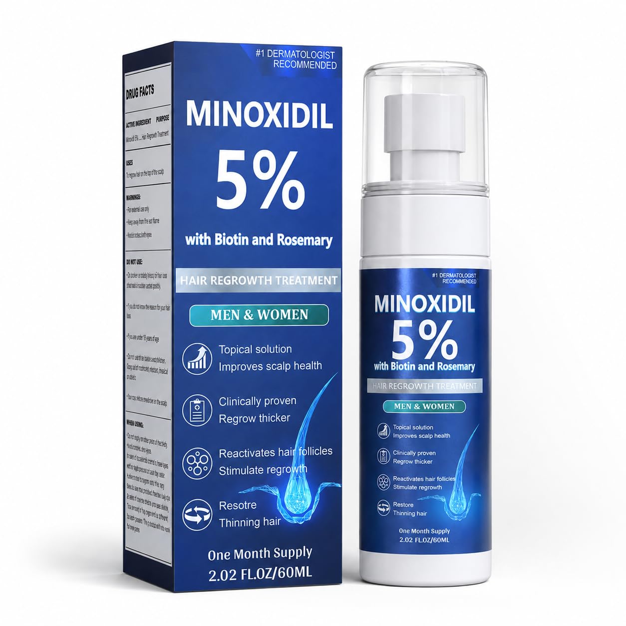 Minoxidil for Men and Women, Hair Growth Serum with Biotin, Rosemary and Batana for Hair Beard Regrowth Treatments Extra Strength Hair Loss Solution, Clinically Proven to Regrow Thicker, 60ML